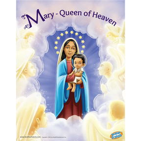 Mary, Queen of Heaven, holding the child Jesus with surrounding angels.