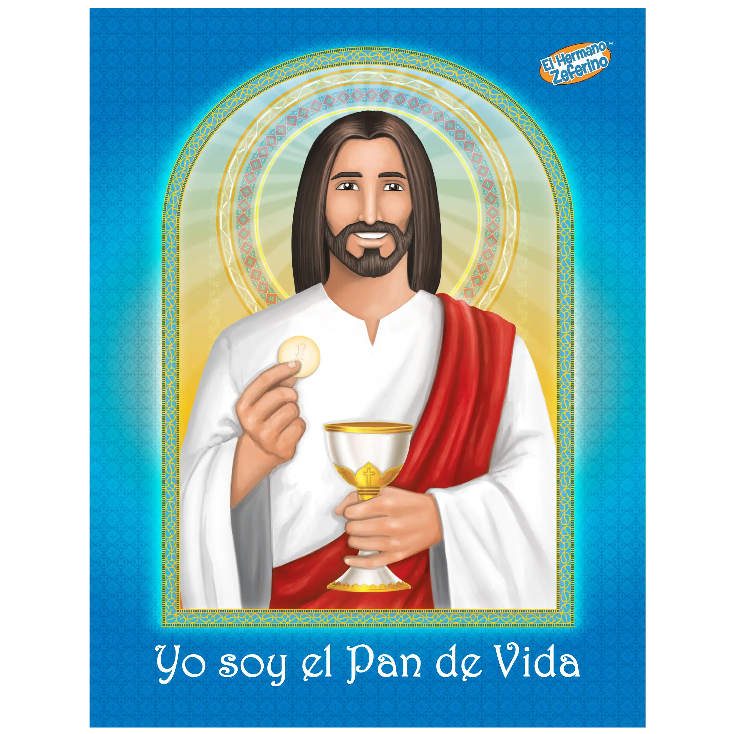 jesus holding the eucharist and communion wine
